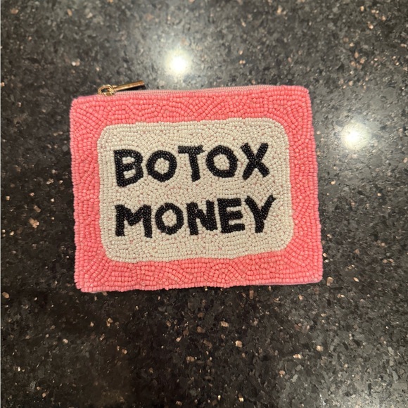 Handbags - NWOT Pink and white beaded Botox Money clutch purse small bag pouch